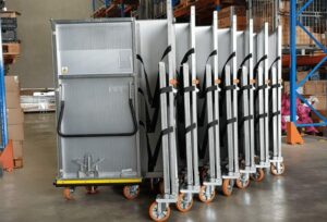 L-frame parcel cages from K.Hartwall can be stored nested for space efficiency