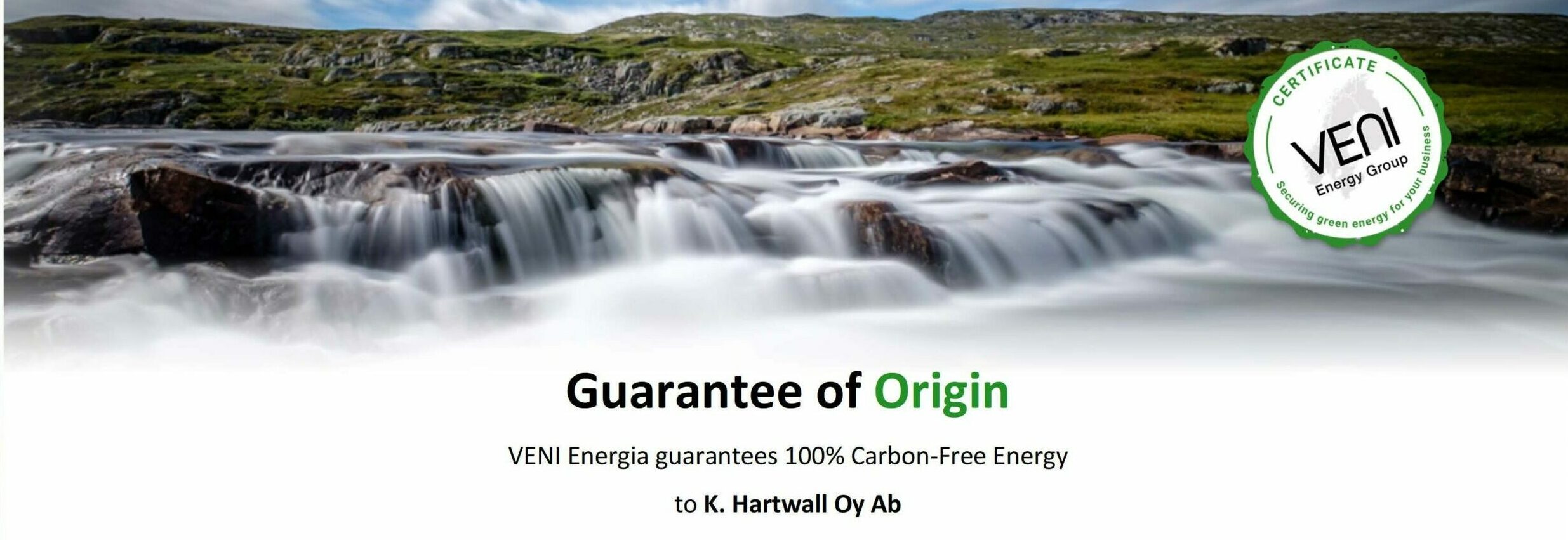 Zertifikat für 100% kohlenstoff-freien Strom für K.Hartwall